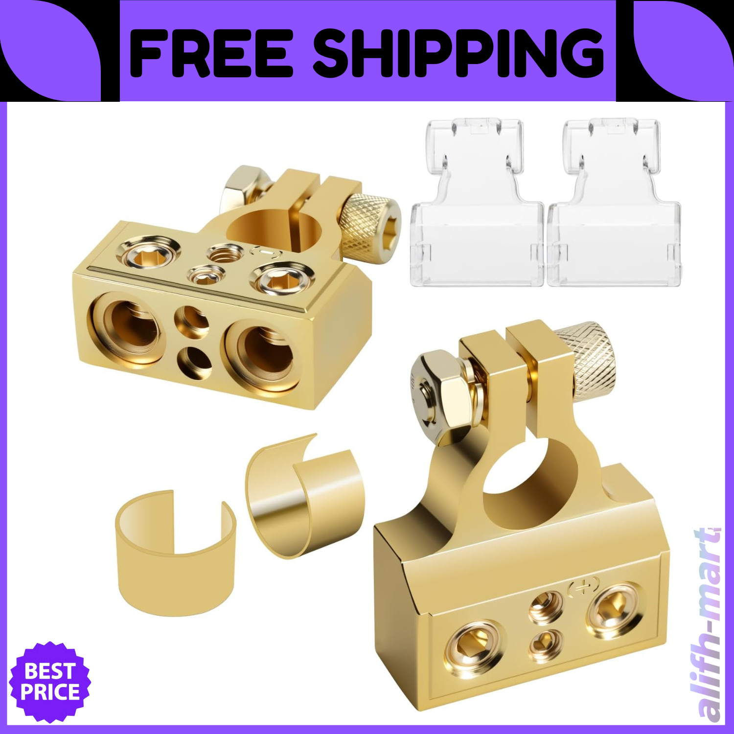 2X Car Battery Terminal Clamp Post 0/4/8/10 GA AWG Gauge Positive Negative Port