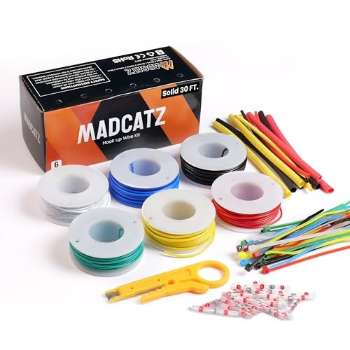 22 AWG Solid Core Hookup Wire 25ft – 22 Gauge, 6 25FT Solid Core + Heat Shrink