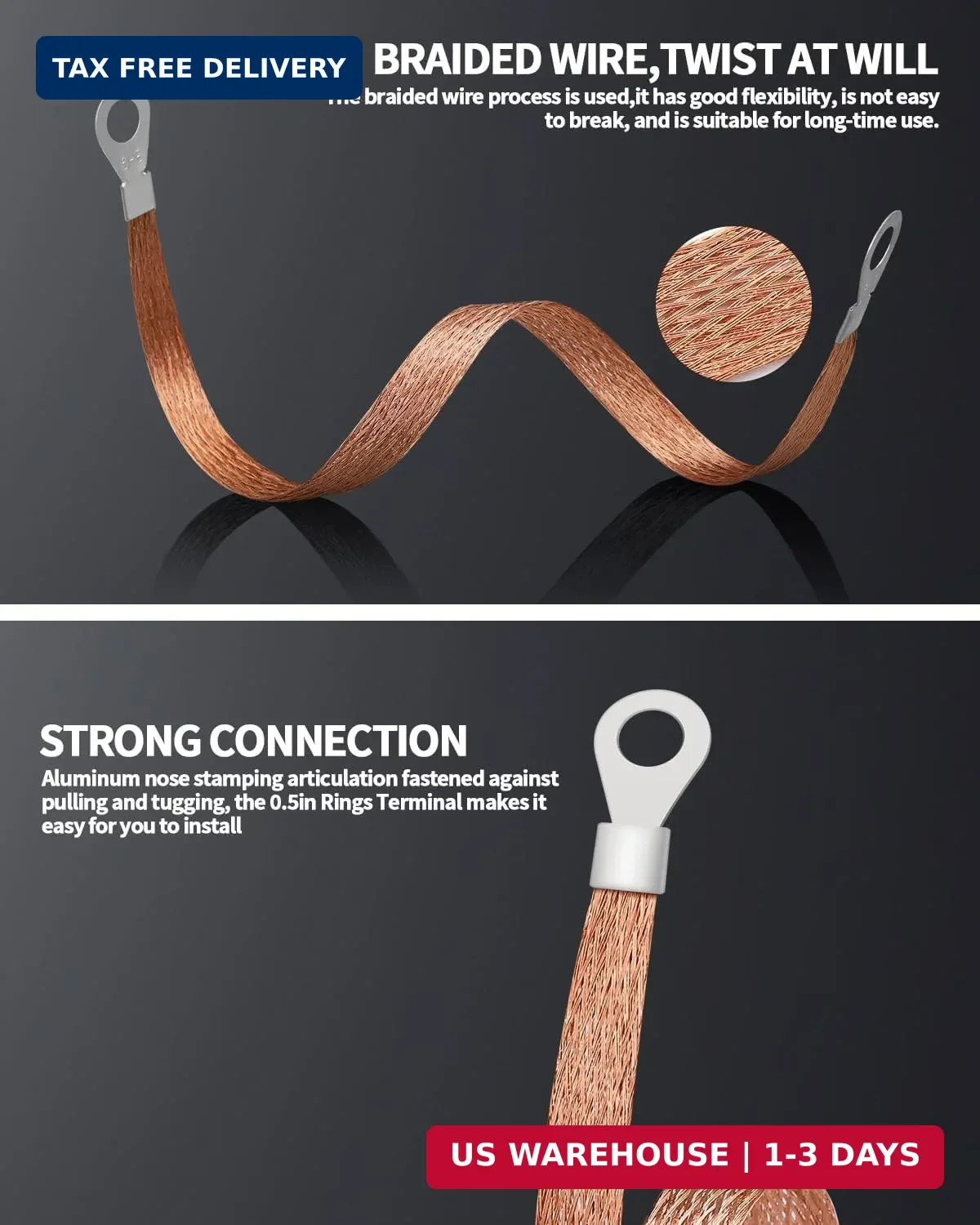 6 PCS Universal Automotive Braided Copper Ground Strap, 12 Inch Engine Ground St