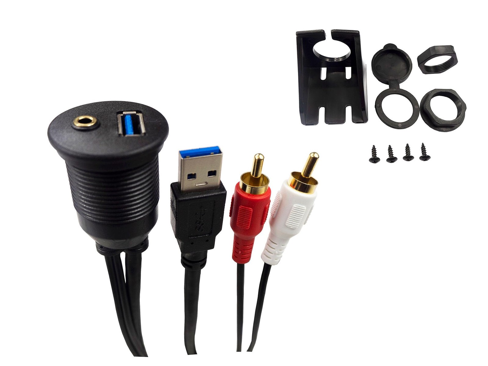RonDexy Flush Mount Cable Kit 3 ft USB 3.0 Male to Female Small, Black