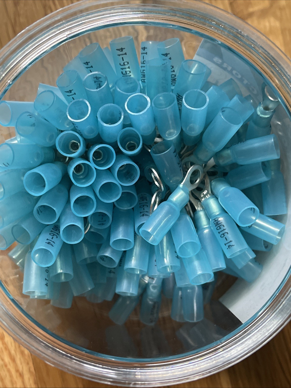 Lot Of 198 Haisstronica 16-14 Awg Blue Heat Shrink Ring Connectors