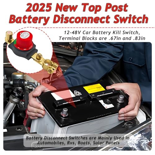 2025 New Top Post Battery Disconnect Switch,12-48V Car Battery Kill Black