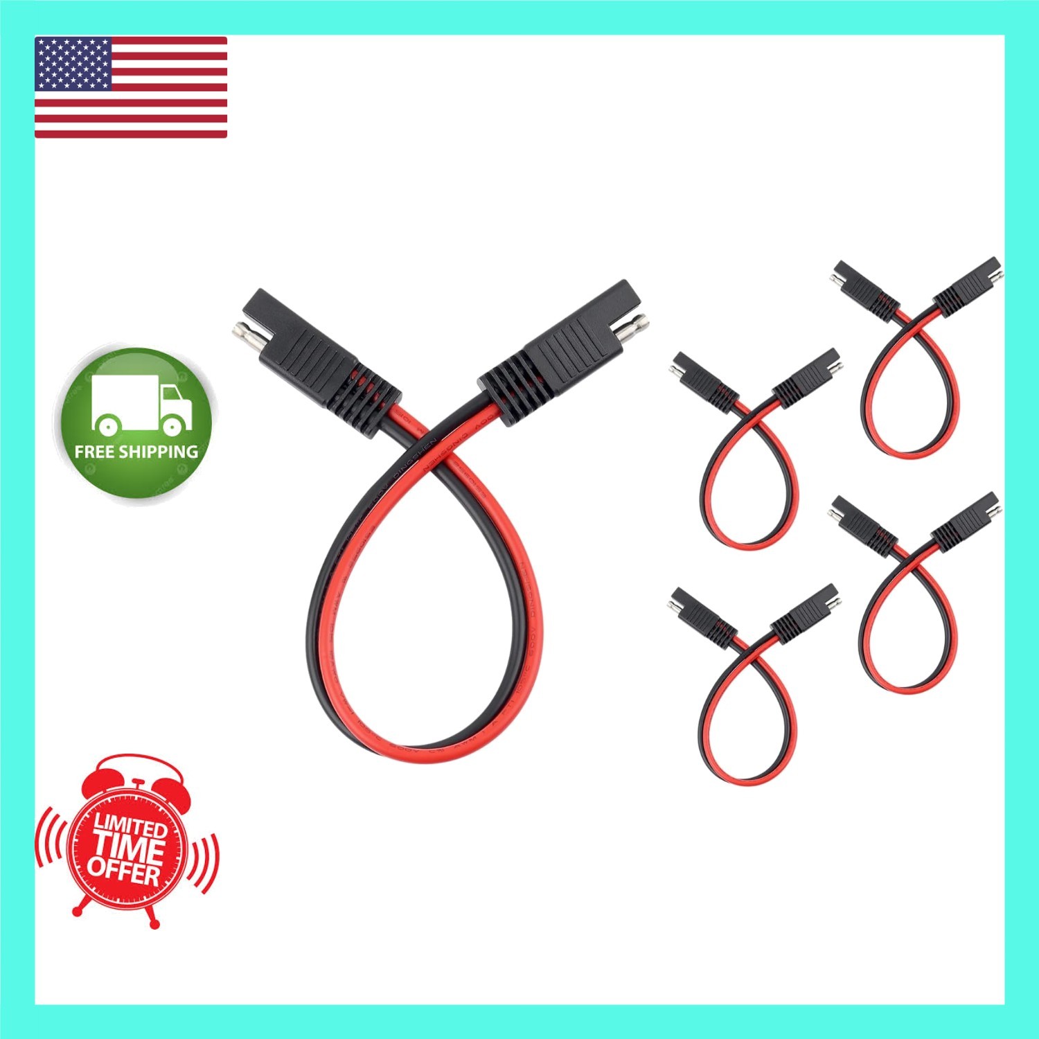 5PCS SAE Connectors Quick Disconnect Wire Harness,2 Pin SAE Plug with 12 Gauge W