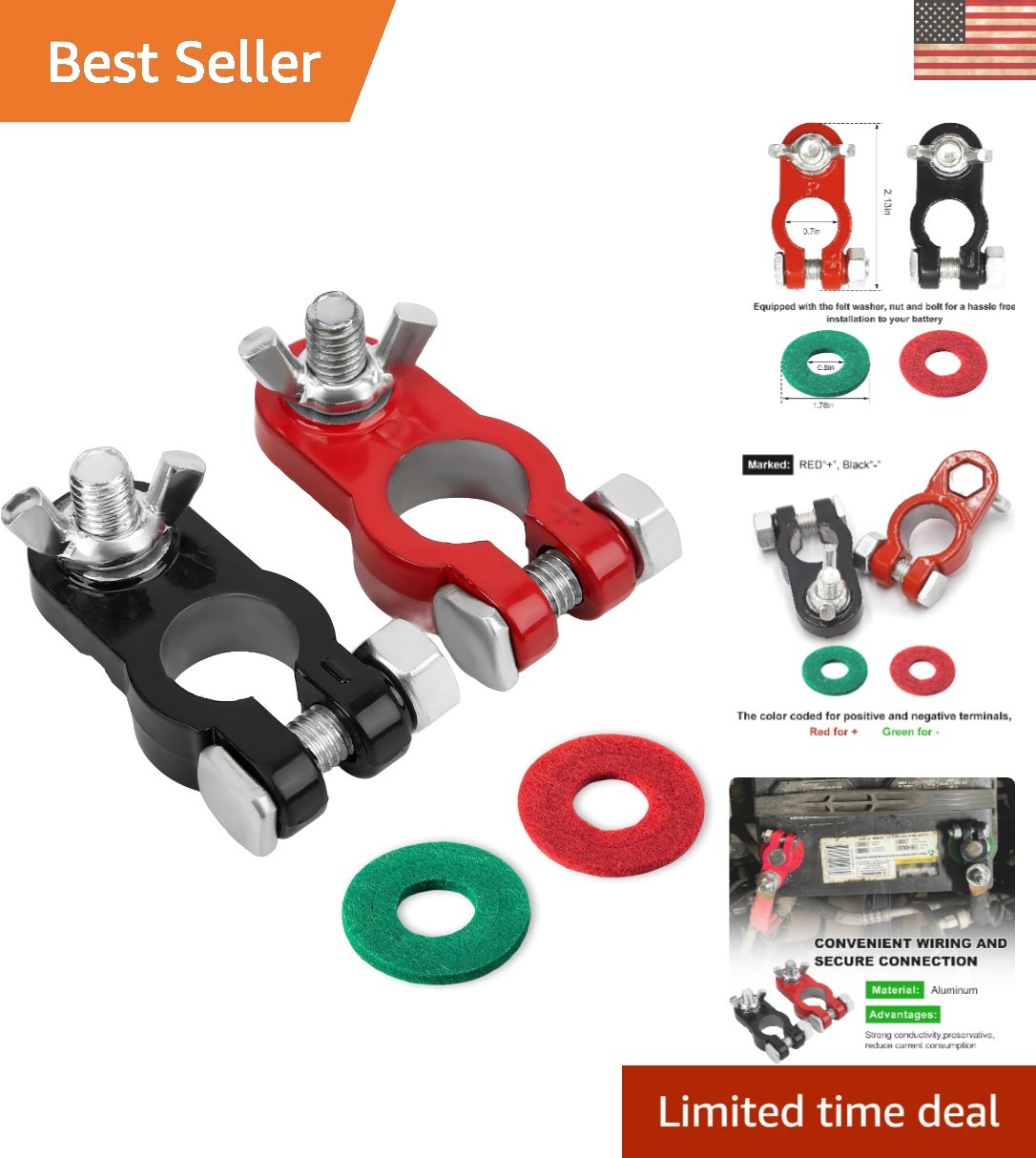 Zinc Alloy Battery Cable Terminals Set – Anti-Corrosion Clamps for Cars & Boats