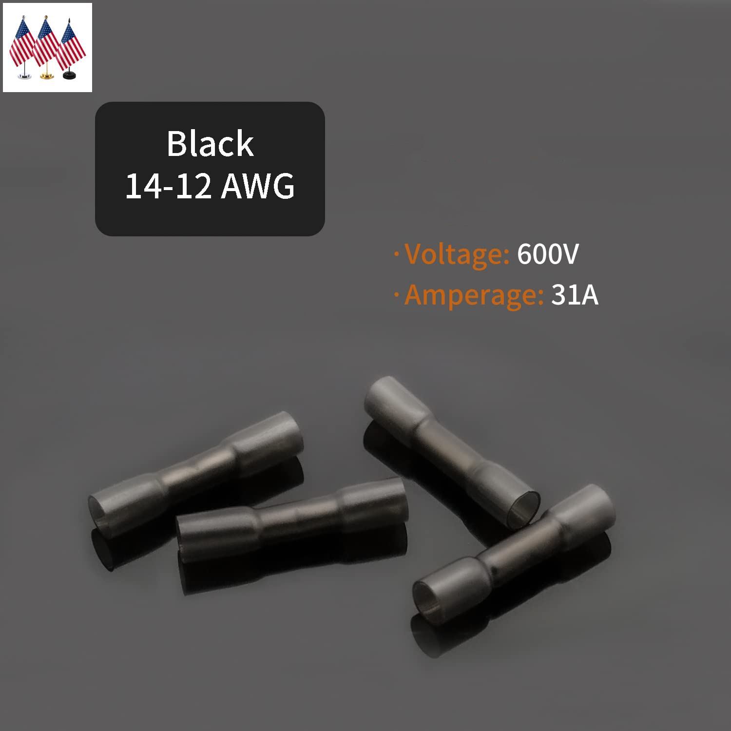 Copper 14-12AWG 3:1 Ratio Heat Shrink Butt Wire Crimp Connectors Terminals 50PCS