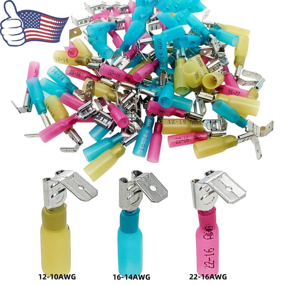 Heat Shrink Piggyback Spade Connectors 22-10AWG Electrical Wire Terminals Kit