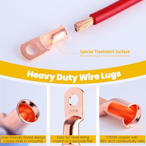 PCS 1/0 AWG – 3/8 Battery Cable Lugs Copper Wire 1/0 Awg – 3/8″ (M10) Ring 4