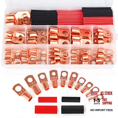 Copper Wire Lugs,Terminal Connectors,Used on AWG12 10 8 6 4 2 Cable,Heat 130PCS