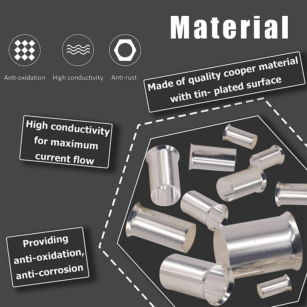10-100PCS Wire Ferrules Crimp Terminal Connector Kits AWG (8 6 4 2 1/0 2/0)