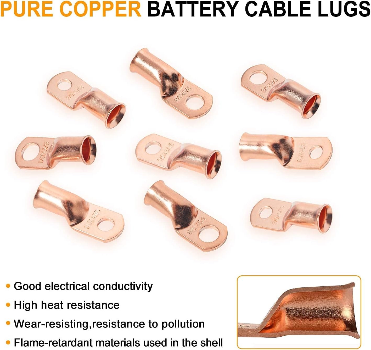 SVAAR 0 Gauge 1 Gauge 2 Gauge Copper Wire Lugs with 5/16″ and 3/8″ Stud Ring …