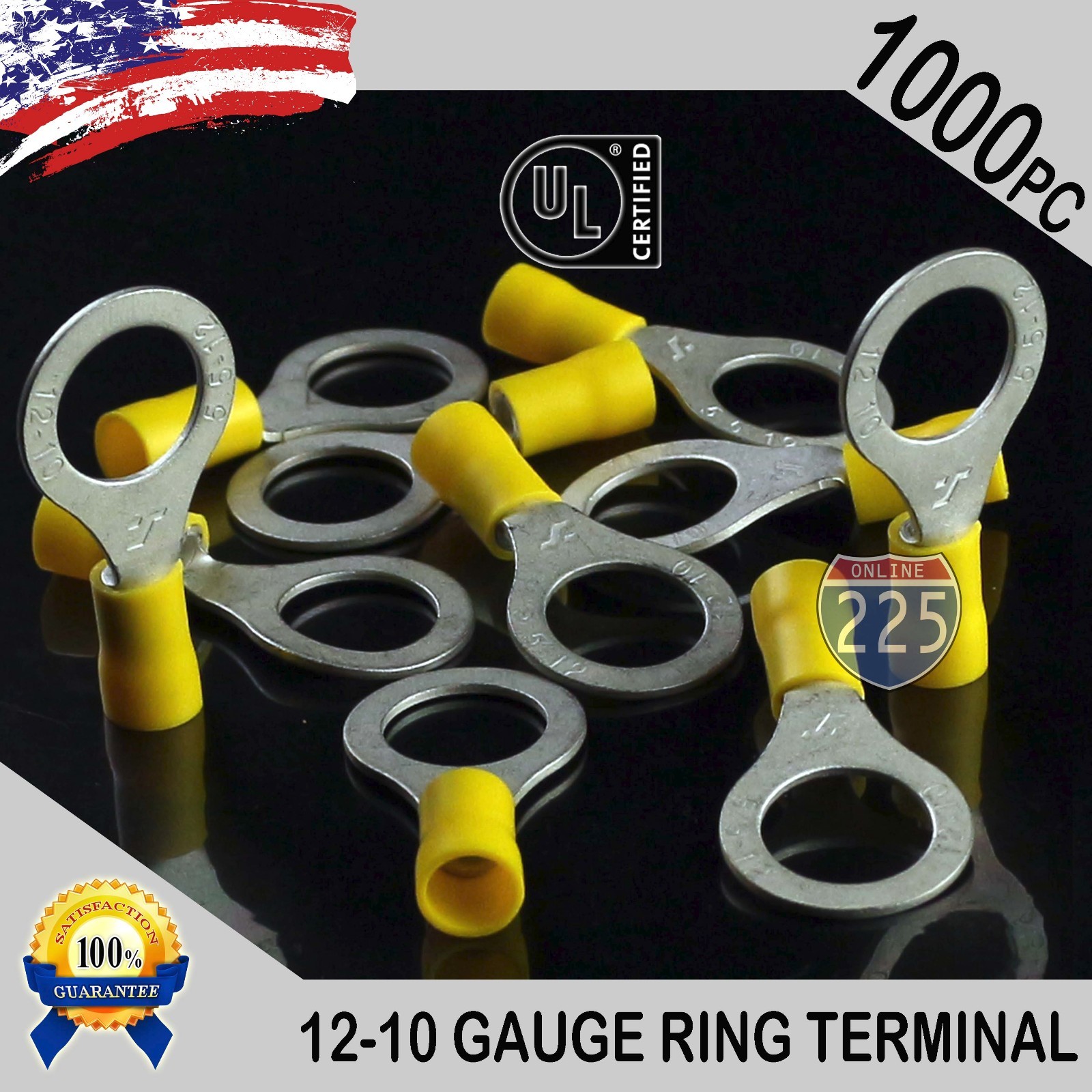 1000 PACK Yellow 12-10 Gauge 1/2″ IN Stud Insulated Vinyl Copper Ring Terminals