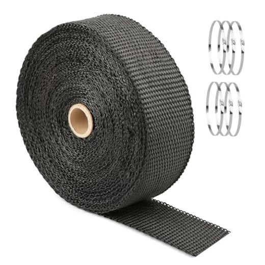 Exhaust Wrap, 2″ x 50FT, Heat Wrap with 6 Pcs 1.5MM*50MM*15M Black