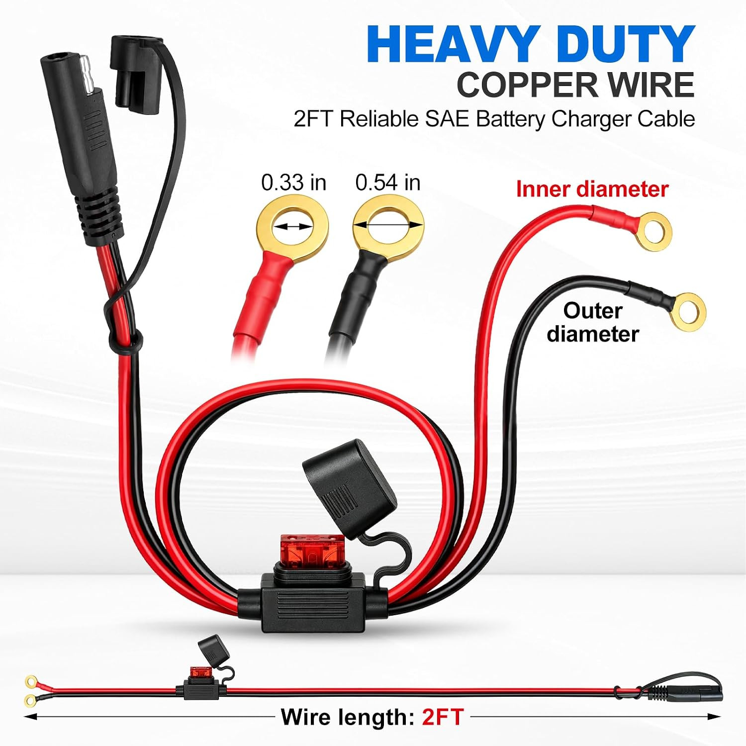 2 Pack SAE to O Ring Terminal Harness 2FT 16AWG, Quick Disconnect | SAE Battery