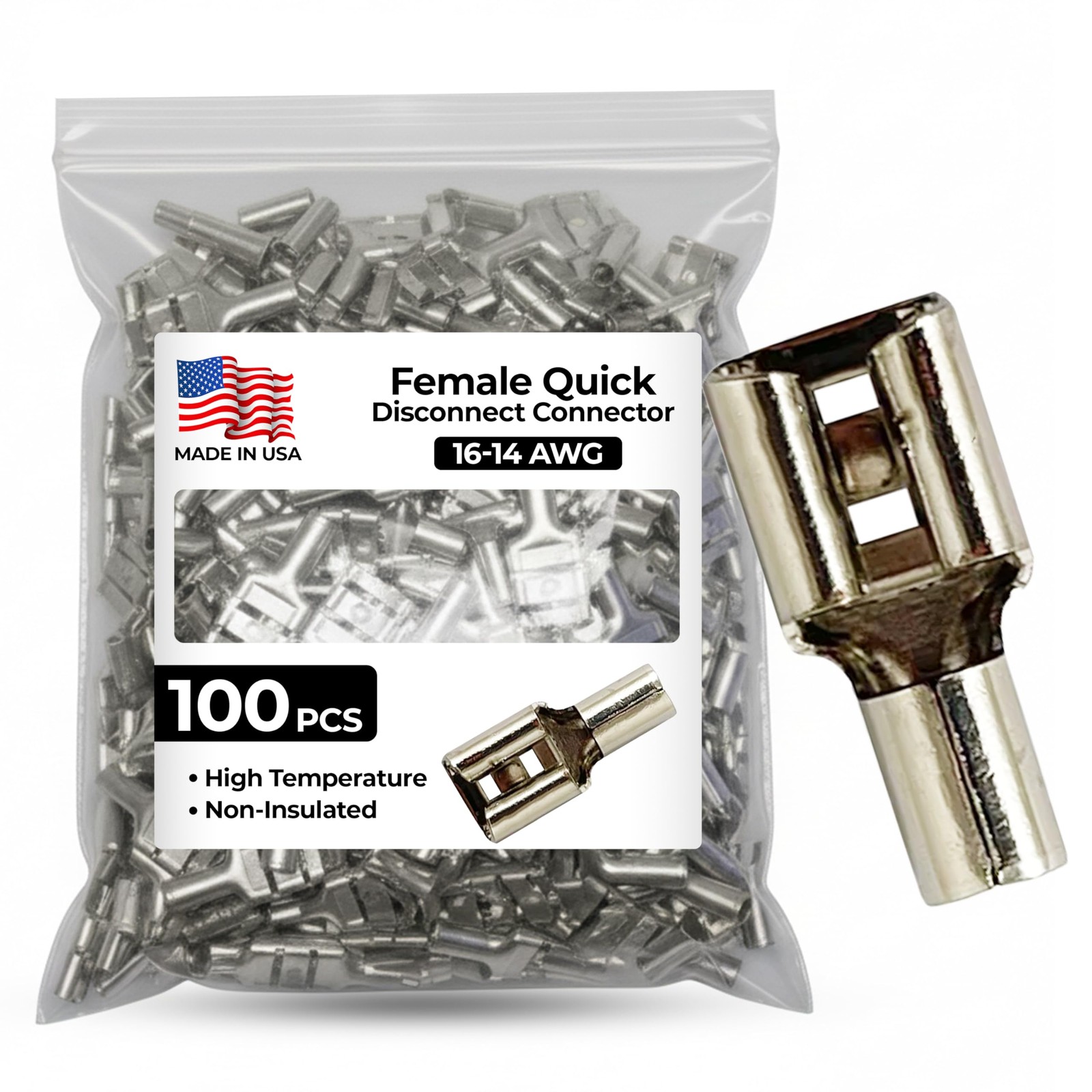 100 Pcs High Temperature Non-Insulated Female Spade Connectors – 16-14 Gauge …