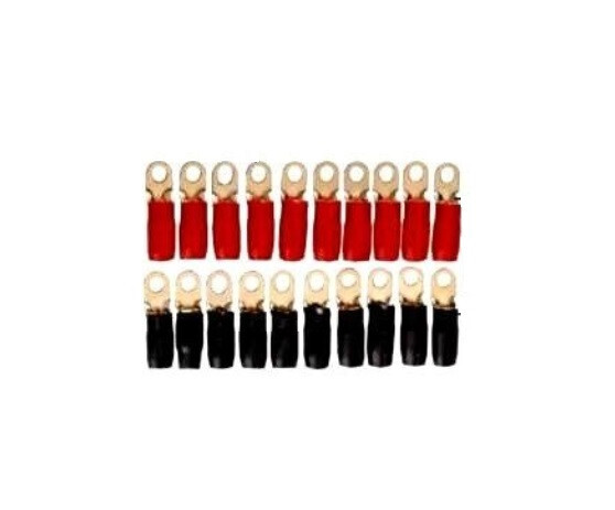 0 Gauge Gold Ring Terminal 10 Pack 1/0 AWG Wire Crimp Cable Red Black Boots