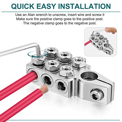12-Way Battery Terminal Connectors Clamps, 8AWG to 4/0 AWG, Positive & Negative