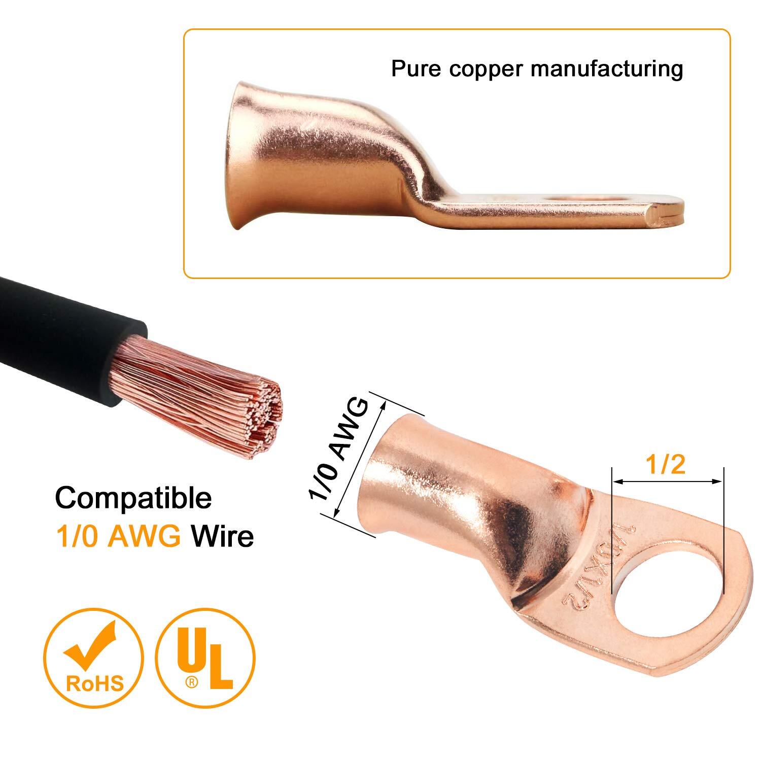 30/10PCS Copper Wire Lugs,Terminal Connectors,Bare Copper Eyelets,Ring Terminals