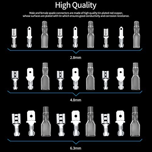 360 Pcs 2.8/4.8/6.3mm Male and Female Wire Spade Connectors, Quick Splice