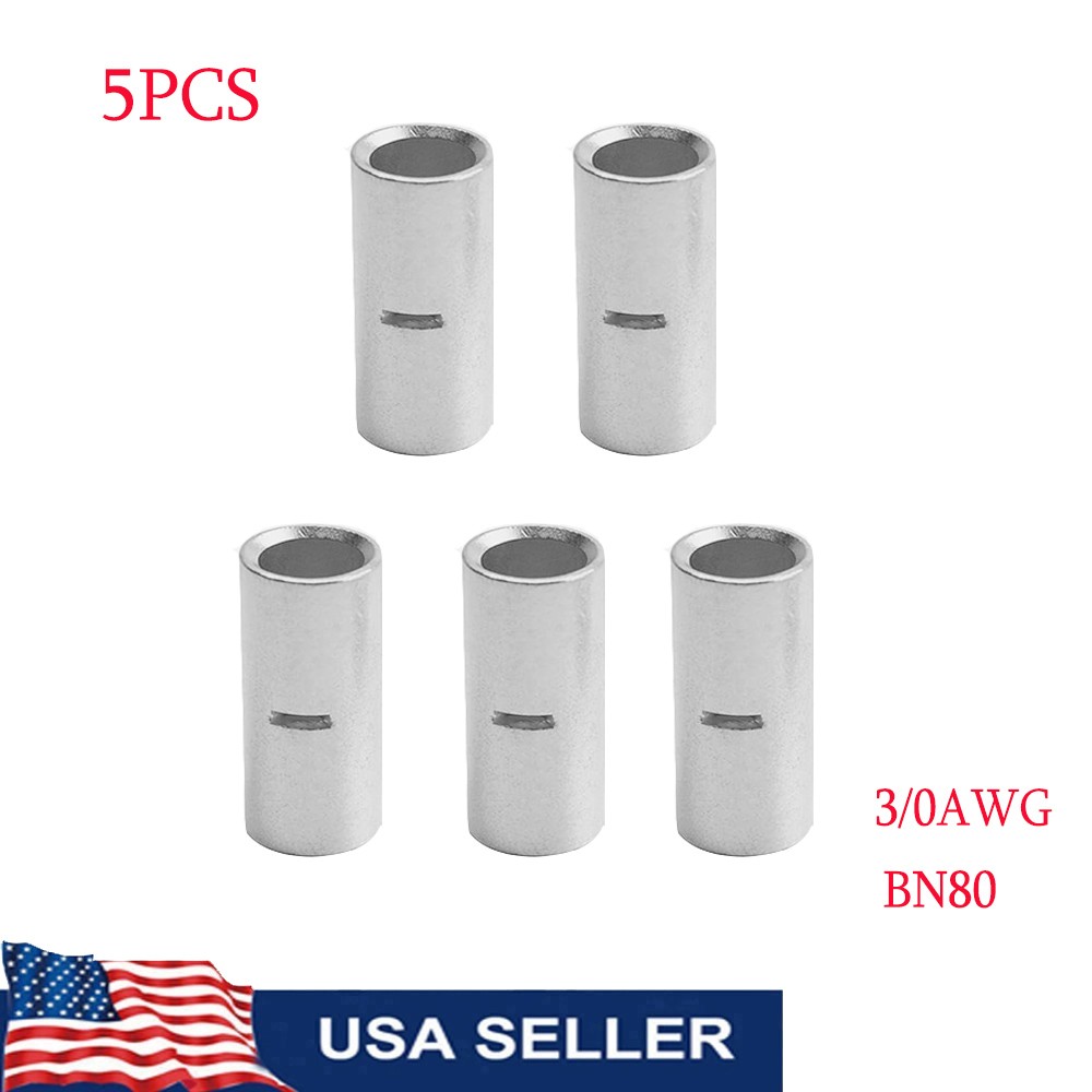3/0 Gauge Butt Splice Wire Connector Tin Plated Copper Uninsulated Gauge 5PCS