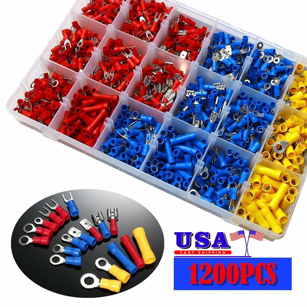 1200pcs Assorted Insulated Electrical Wire Terminals Crimp Connectors Spade Kit