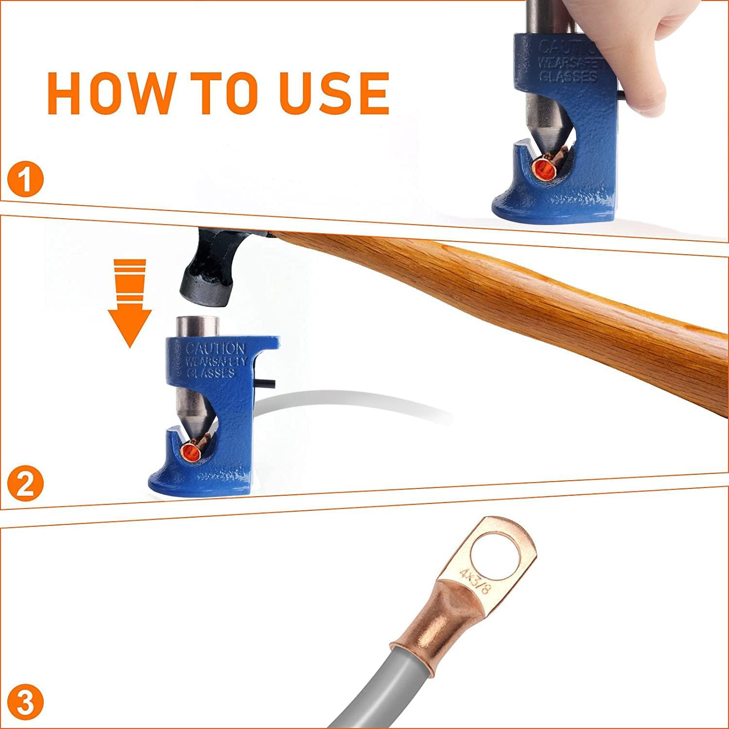 Hammer Battery Lug Crimping Tool for 12AWG to 2/0AWG Wire and Terminals Heavy Du