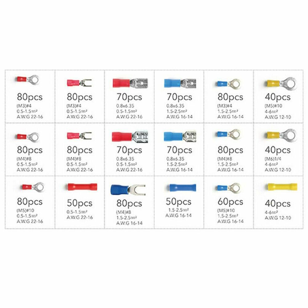 1200pcs Assorted Insulated Electrical Wire Terminals Crimp Connectors Spade Kit