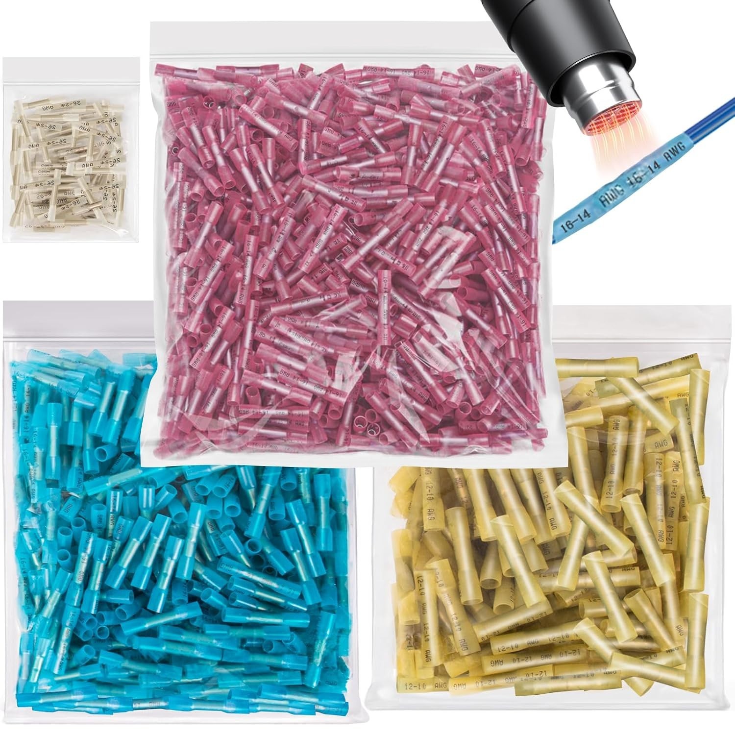 1500 PCS Heat Shrink Butt Connectors, 16-14 AWG 22-16 AWG 12-10 AWG 26-24 AWG…