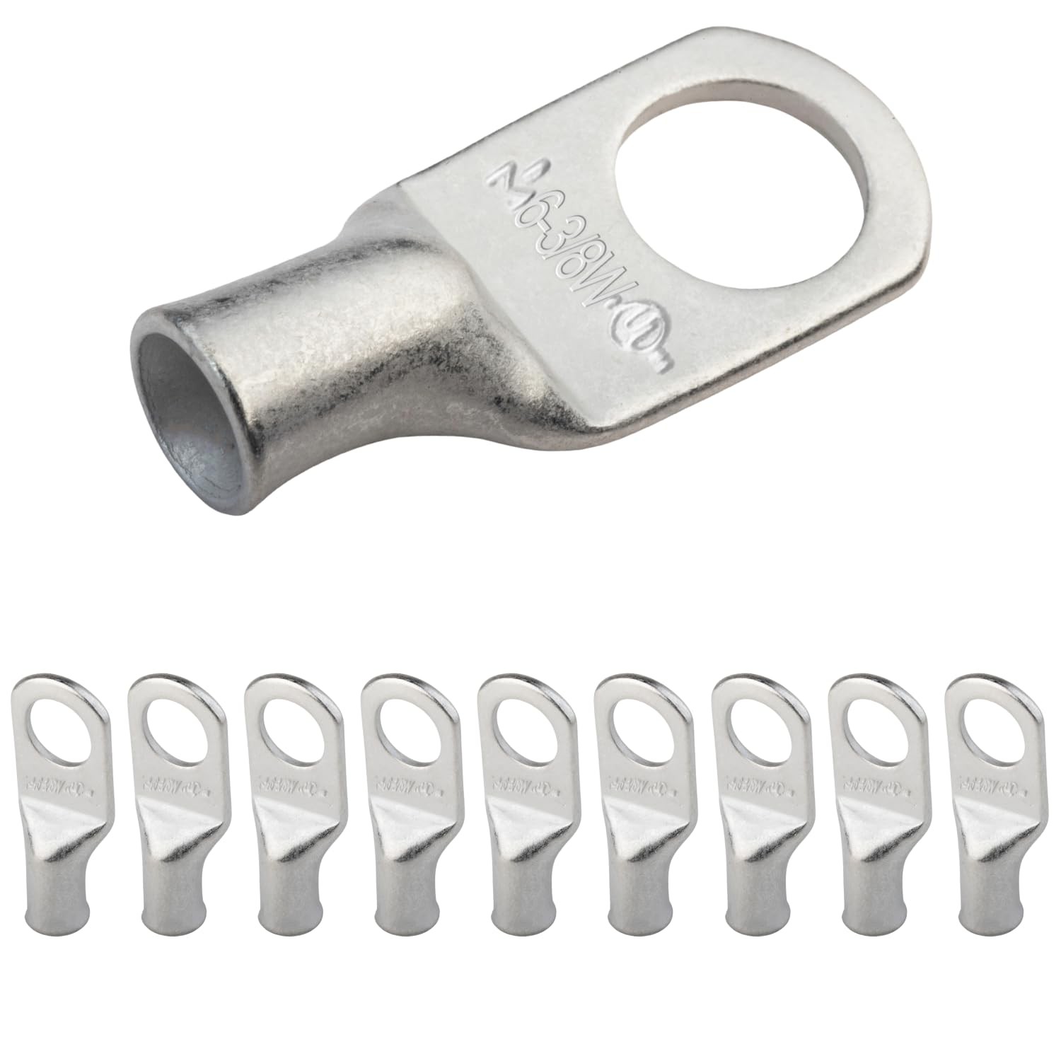 SELTERM 10pcs 6 AWG-3/8″ Stud 6 Awg – 3/8″ (M10) Ring, Tinned Copper Lugs