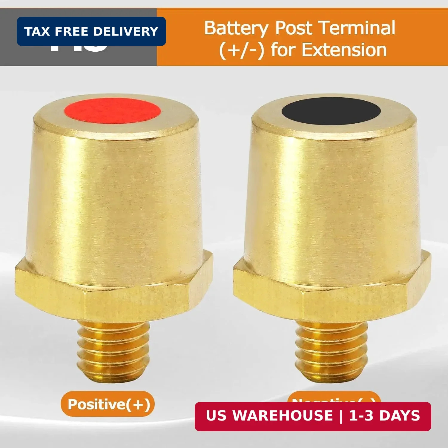 M8 Thread Male Battery Terminal Charging Post, 1 Pair | Brass, Battery Post Adap