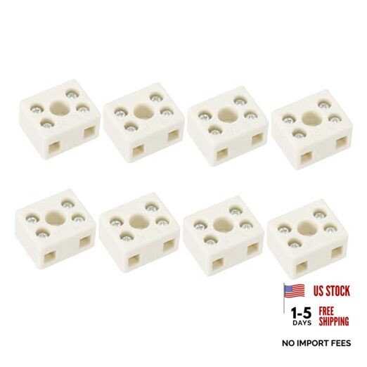 2 Way Ceramics Terminal Blocks, 8Pcs 10A High Temp Porcelain Ceramic 10 A