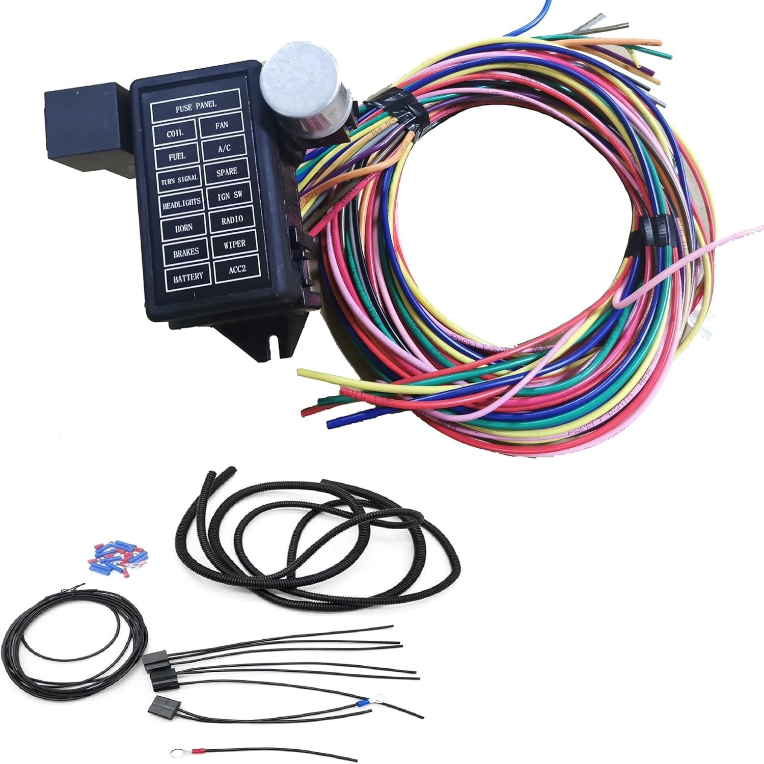 14 Circuit Wiring Harness Kit Extra Long Wires 14 Fuse 12V (New) Replacement for