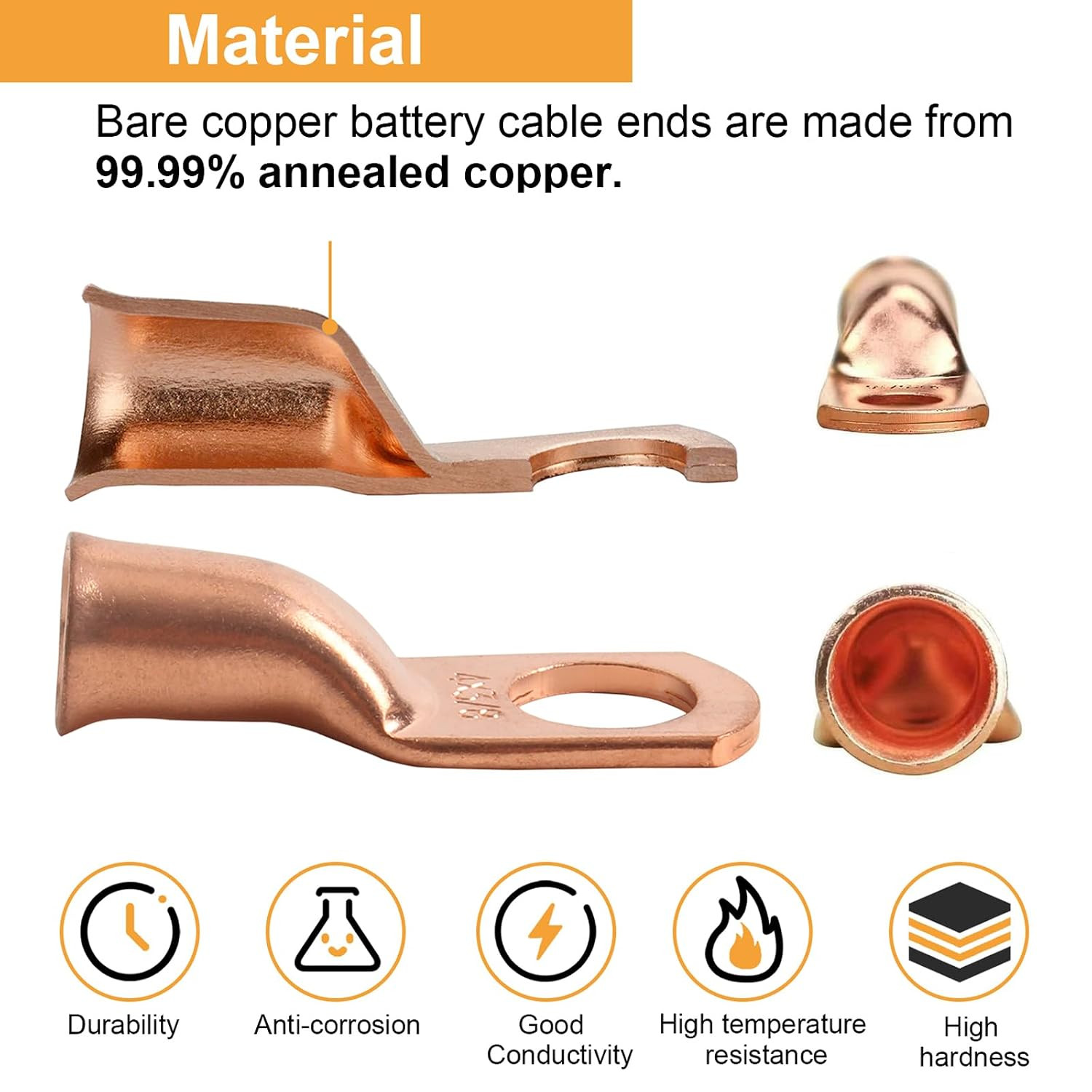 10Pcs 4/0 AWG 3/8″ Stud Copper Ring Terminals Battery Cable Ends Wire Lugs 4/0