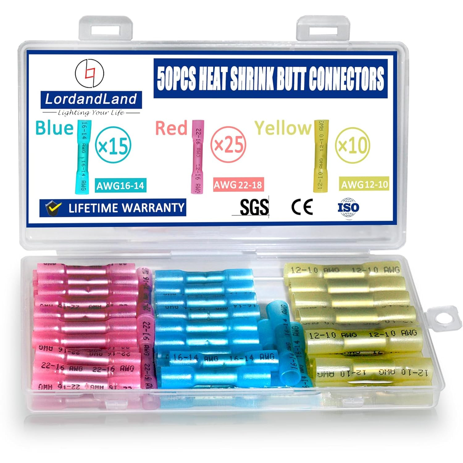 50 Pcs Heat Shrink Butt Connectors Kit,Heat Shrink Wire Connectors,Waterproof In