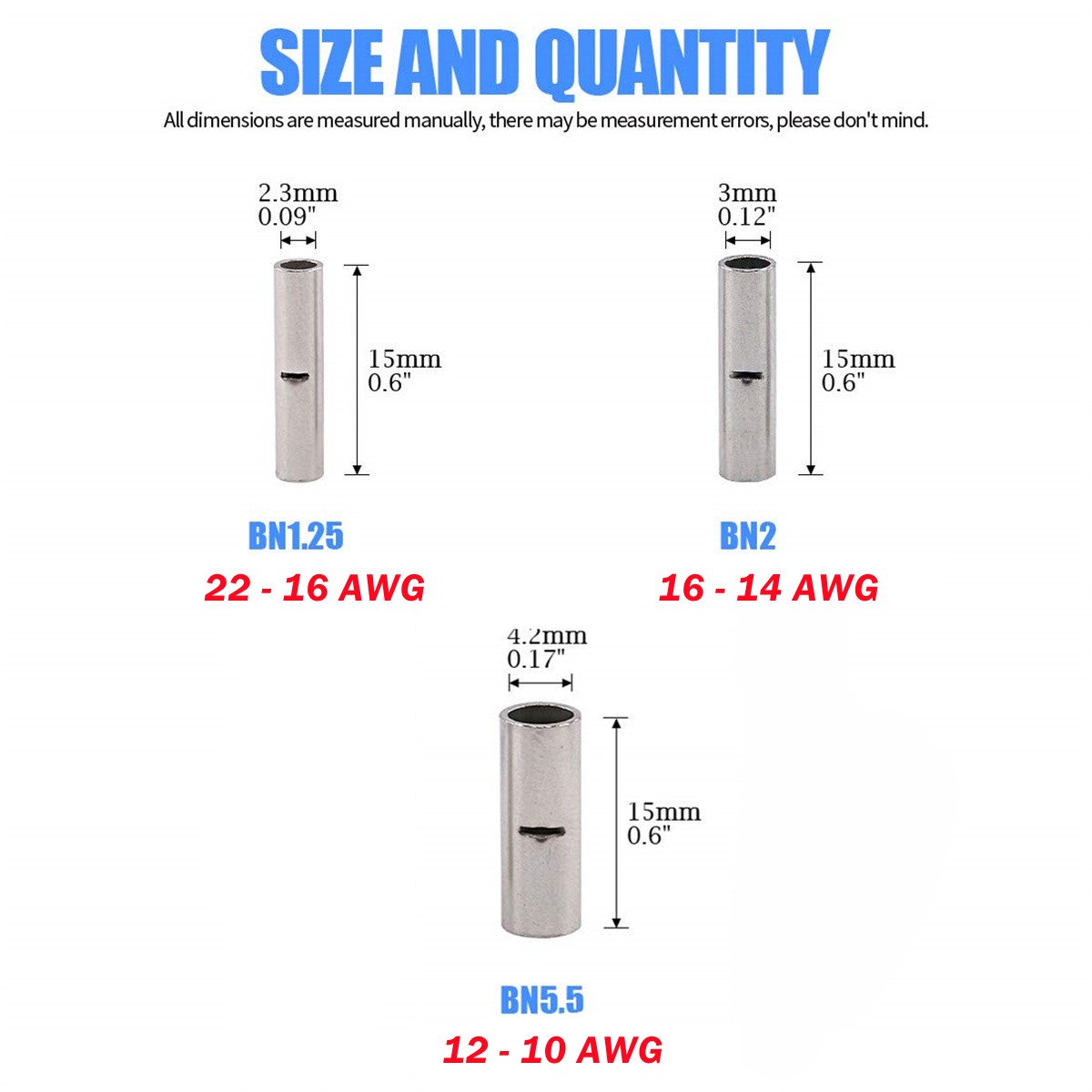 200/660PCS Non Insulated Butt Splice Uninsulated Crimp Wire Connectors Terminals