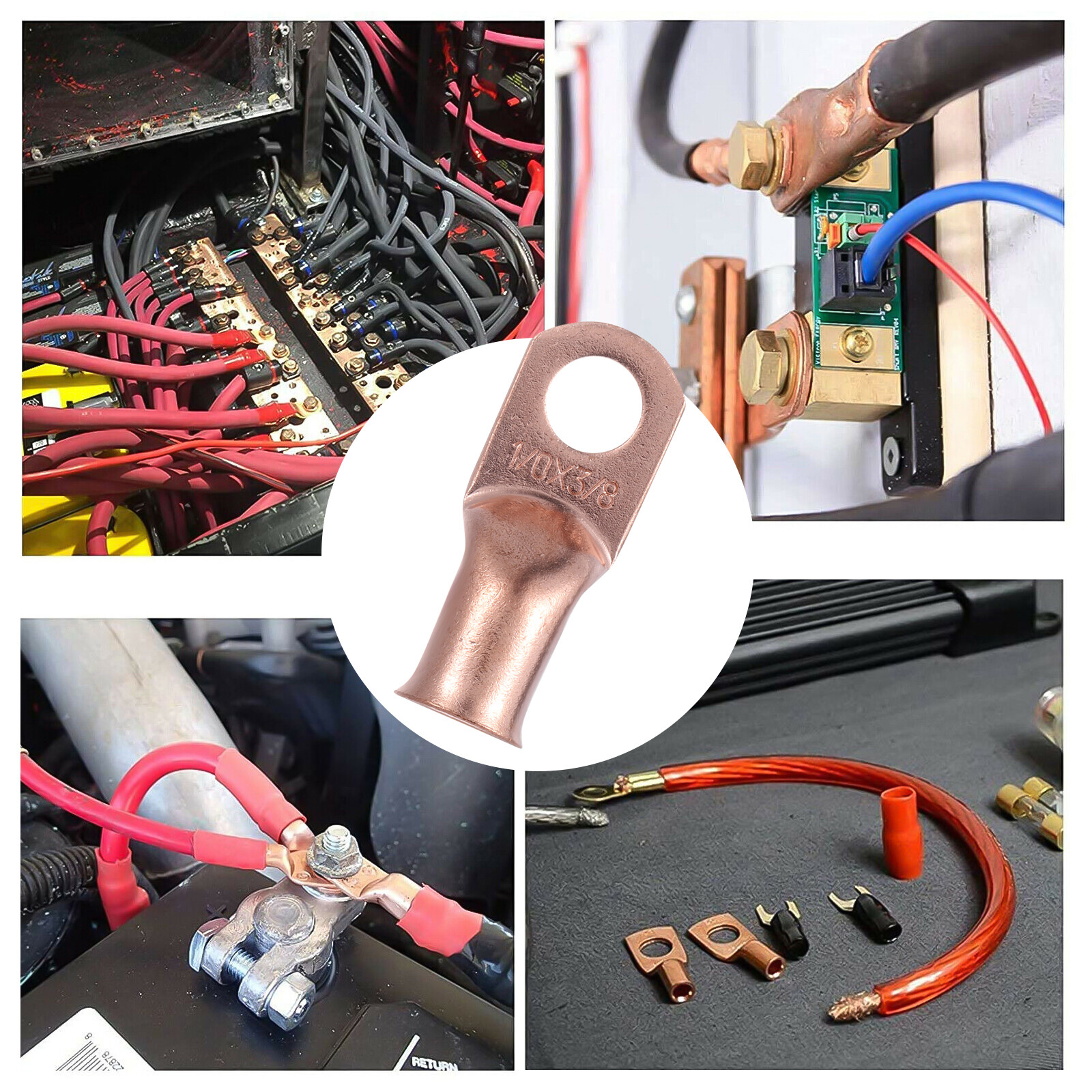 40X 1/0 AWG Gauge 3/8″ Copper Lugs w/RED & BLACK Heat Shrink Ring Terminals Wire
