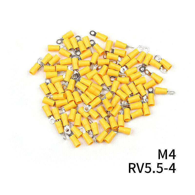 50-100PCS Yellow Wire Ring Terminals Vinyl 12-10 AWG Car Audio Crimp Connectors
