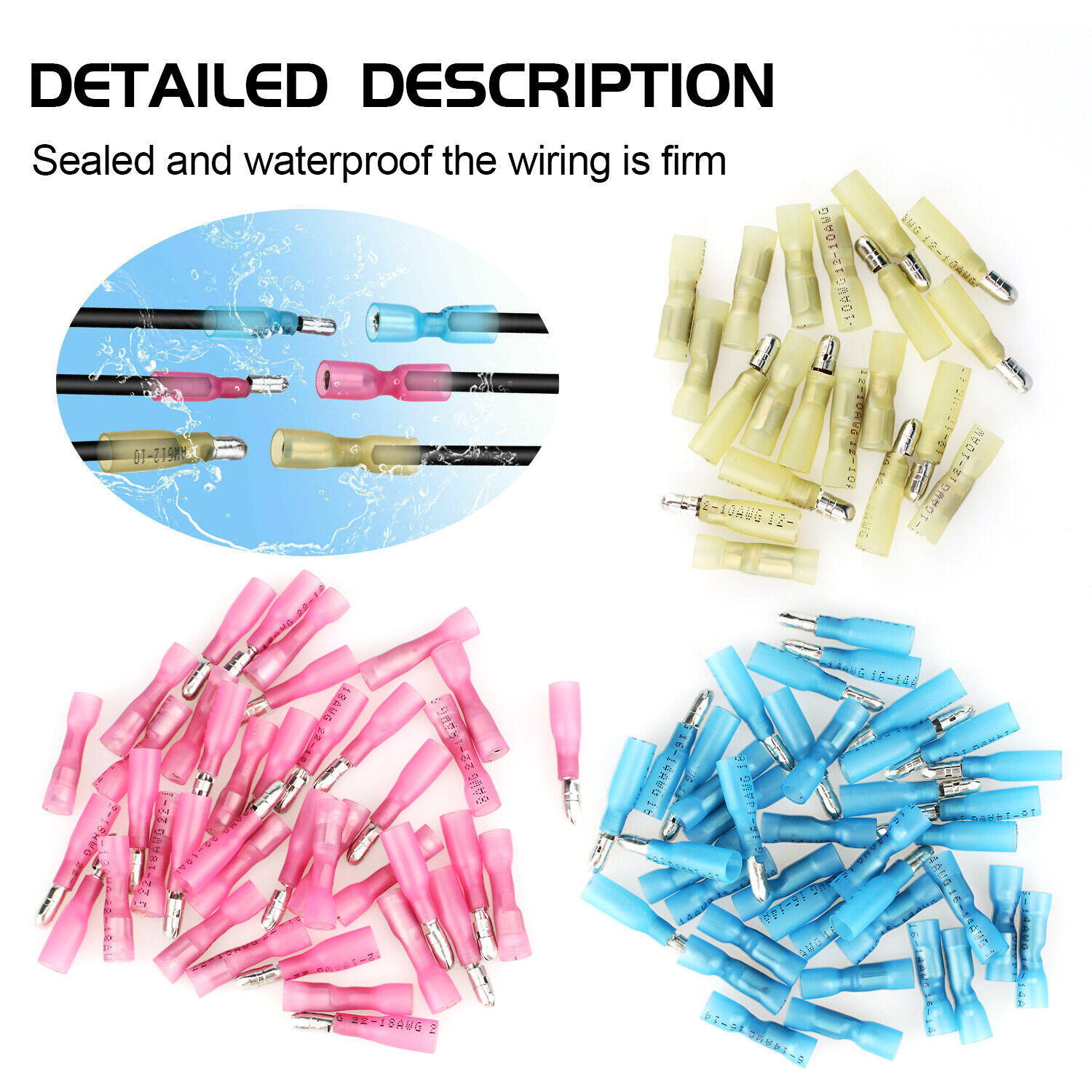100-200X Heat Shrink Bullet Wire Connectors 22-10AWG Male Female Crimp Terminals