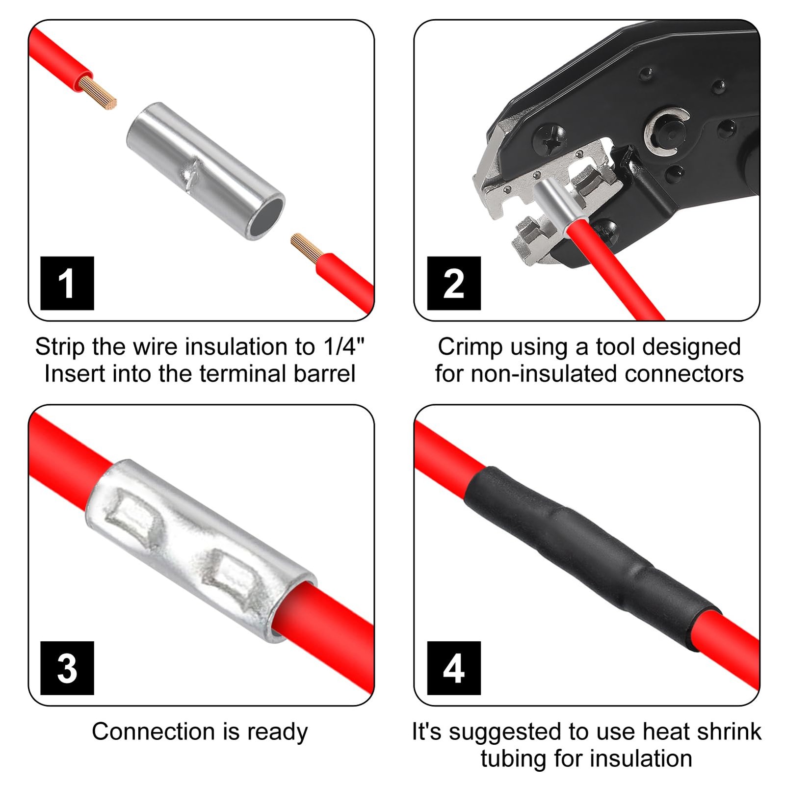 100pcs Non Insulated Butt Connectors Kit Butt Splice Connectors Uninsulated C…