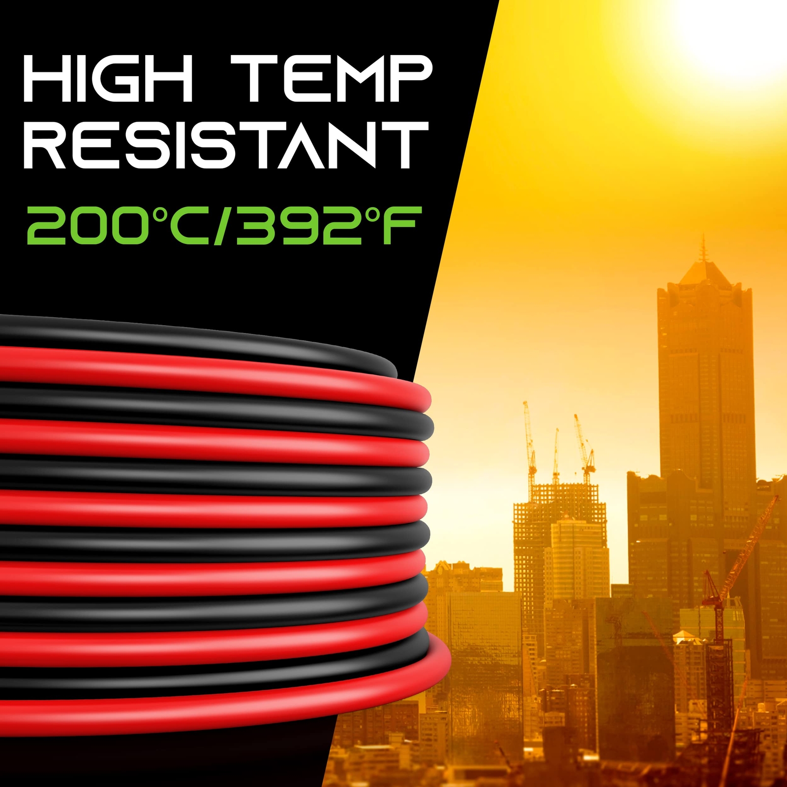 14 Gauge Silicone Wire 600V (Bonded Black/Red – 50 Feet) 14AWG Tinned, 14ga 50ft