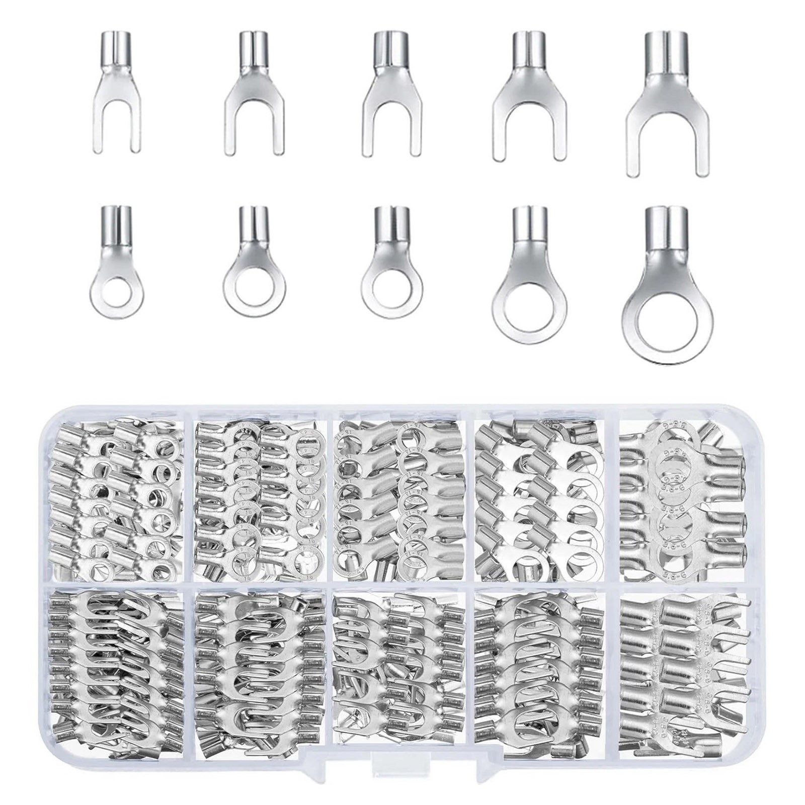 320Pcs Non Insulated Ring Fork Copper Lug Connectors 10 Sizes For Boat Wiring