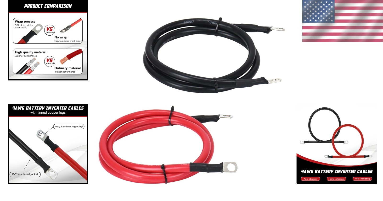 4 AWG Battery Cable 6FT 4 Gauge Pure Copper Battery Inverter Cables with 3/8 …