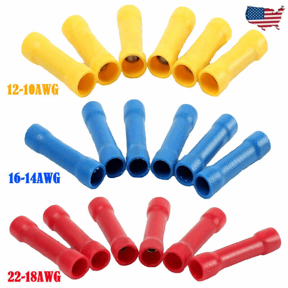 25/200Pcs 22-10 Gauge Insulated Wire Butt Connectors Crimp Terminals