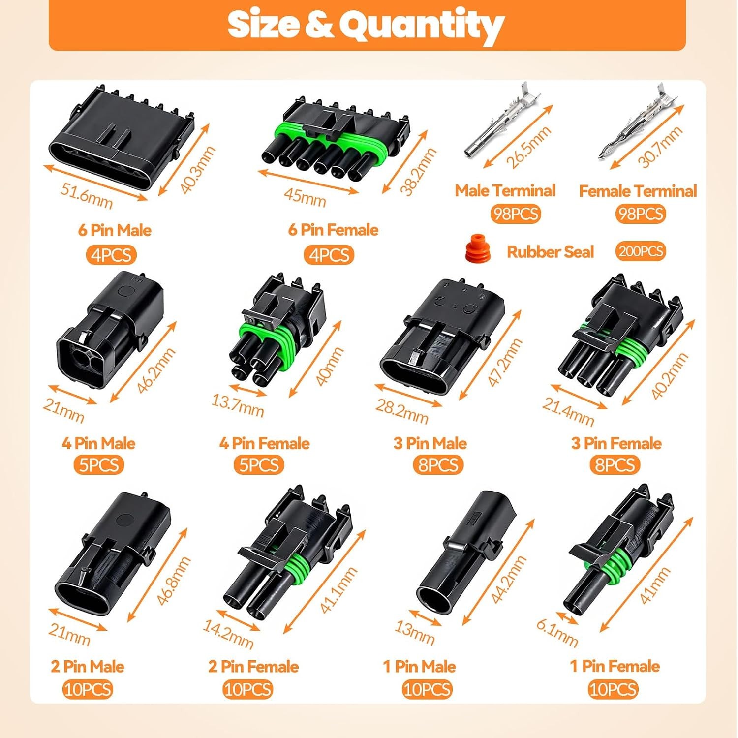 476Pcs 37 Kits Waterproof Automotive Electrical Connectors 1/2/3/4/6 Male&Female