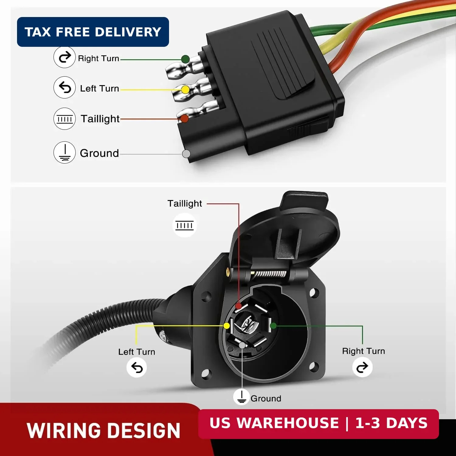 4 Way Flat to 7 Way round Blade Trailer Adapter Wiring Harness 4 Pin to 7 Pin El