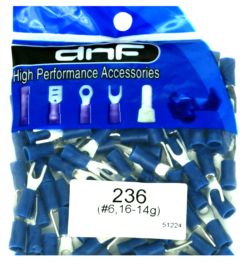 (100 PACK) 16-14 GAUGE BLUE SPADE CRIMP FORK INSULATED ELECTRICAL TERMINALS #6
