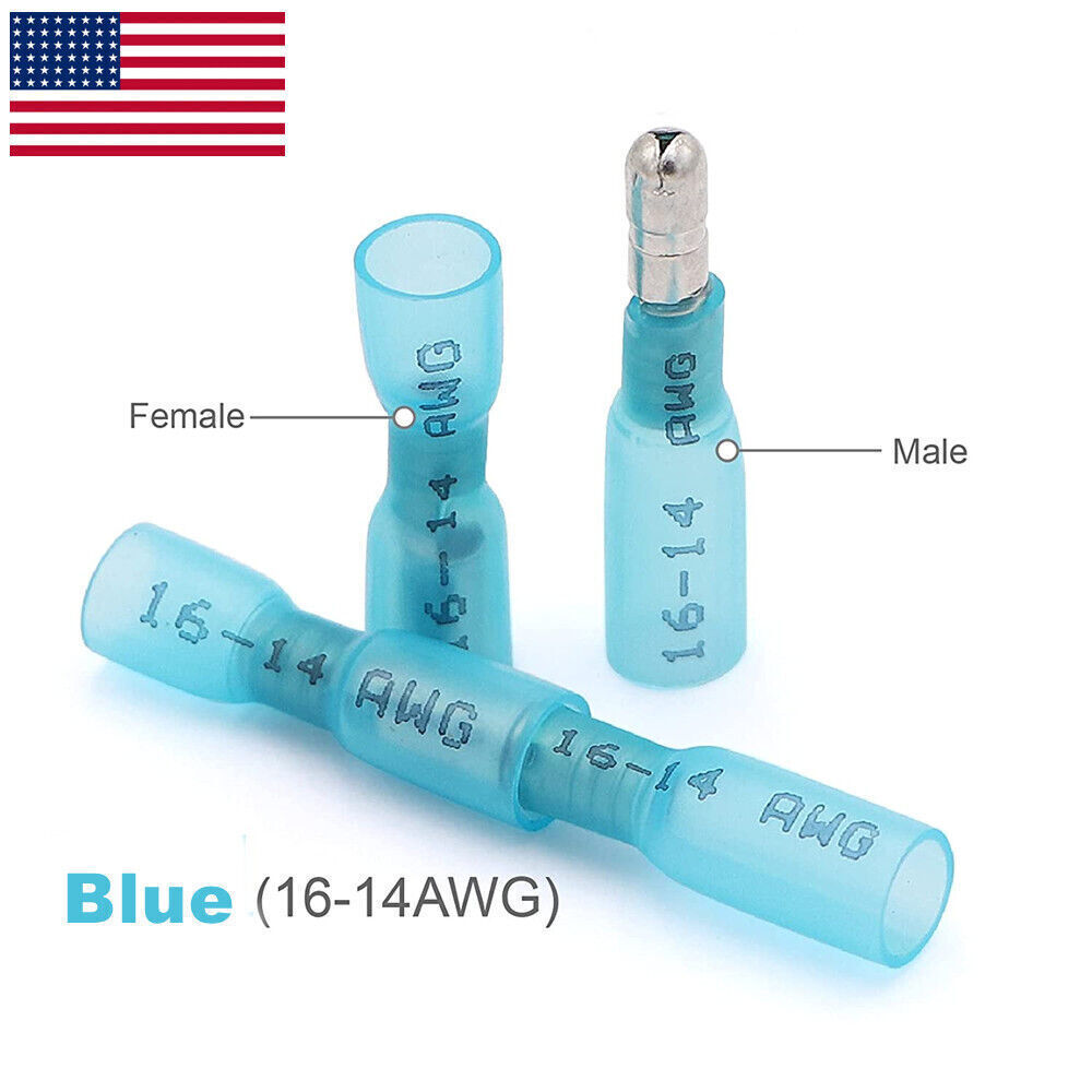 100pcs Heat Shrink Male Female Spade Bullet Terminals Wire Crimp Connectors