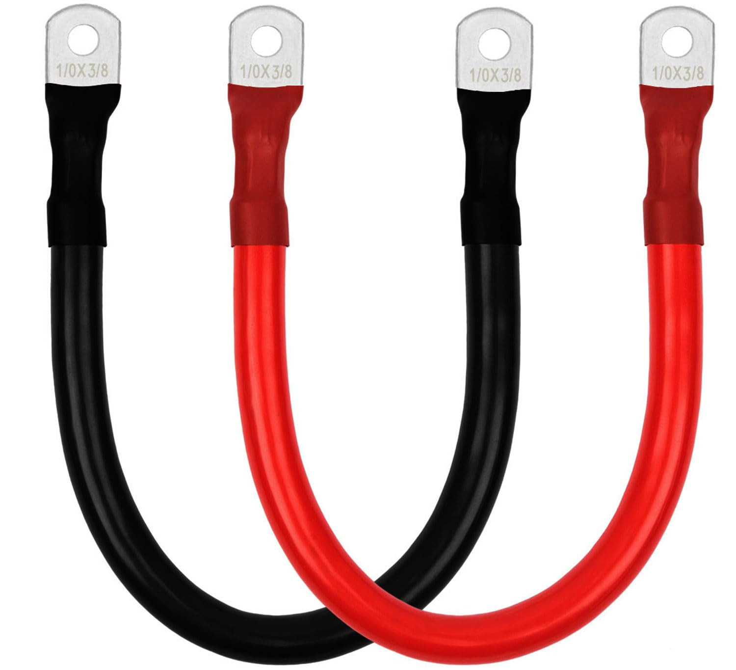 1/0 AWG Battery Cable with Terminals – 1FT 2PCS Set with 3/8″ Lugs for Automotiv