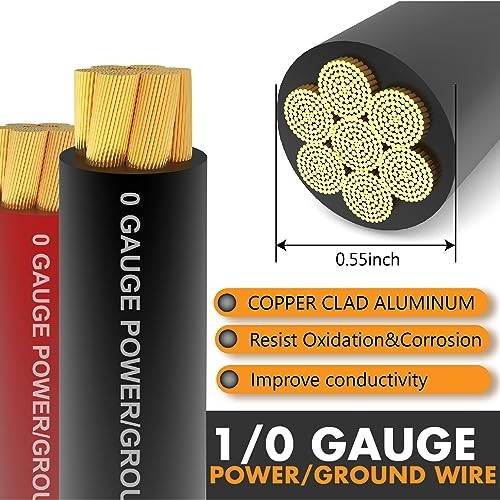 1/0 Gauge CCA Wire Kit 20ft Red & Black – Car Amp 40FT Wire + Cutter