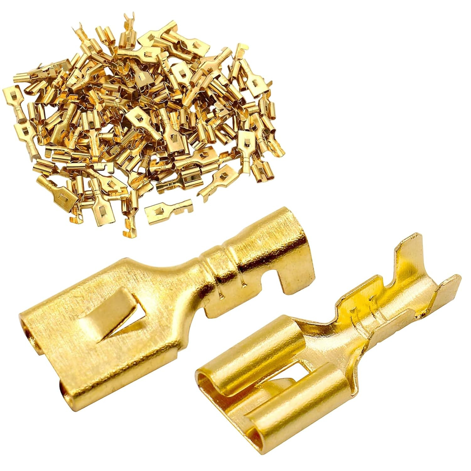 100 Pack 6.3mm Female Spade Locking Tab Quick Splice Crimp Terminal Connector
