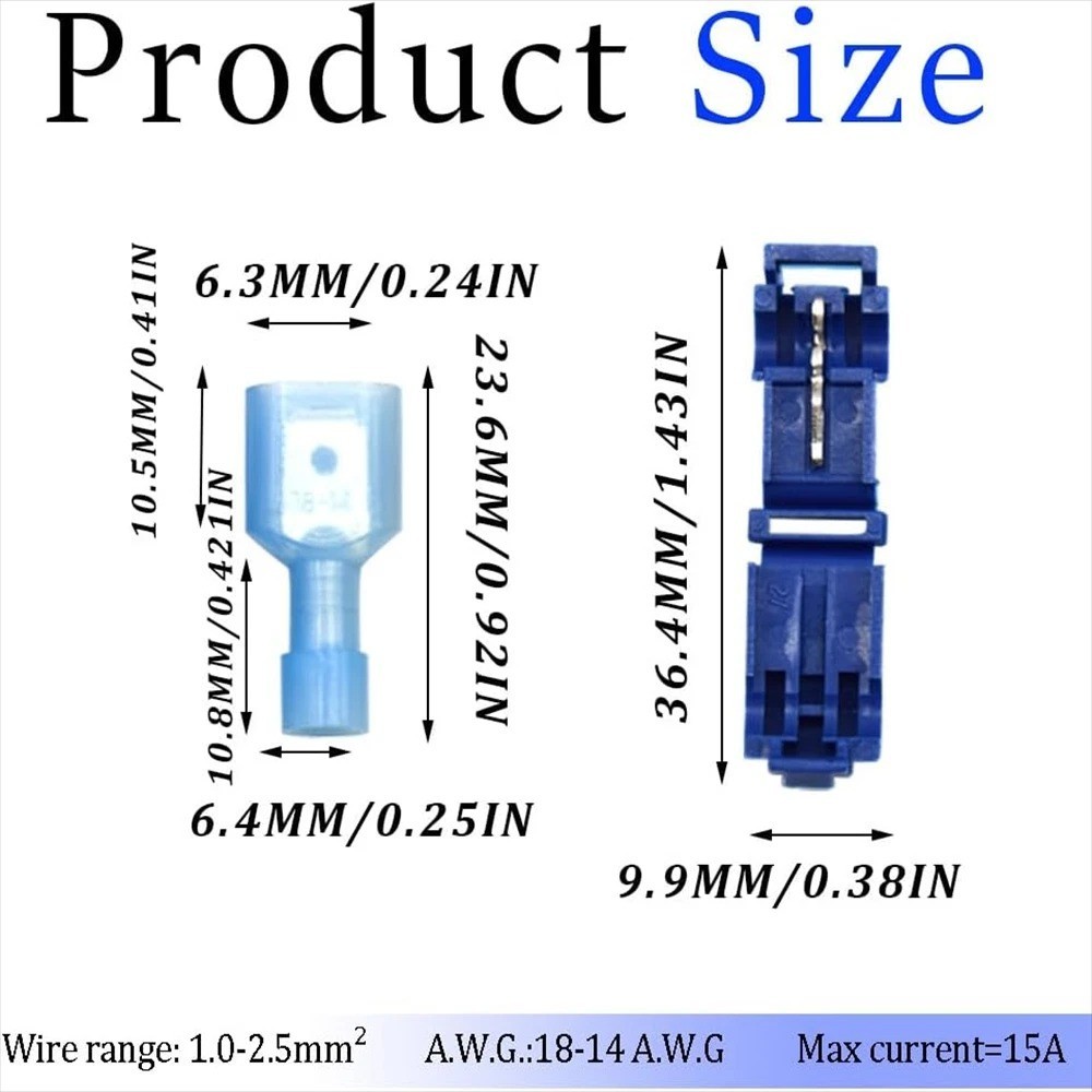 50PCS T-Tap 16-14AWG Wire Terminals Cable Quick Splice Crimp Connectors Kit